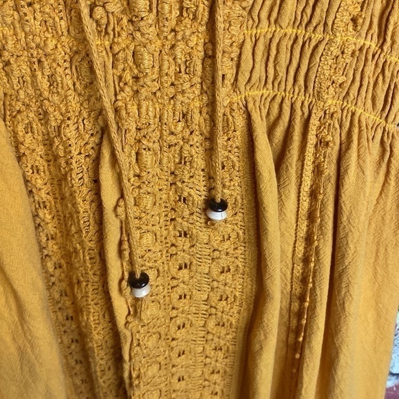 Bohemian Mustard Yellow Midi Embroidered Short Sleeve Dress Size XS - Picture 10 of 16